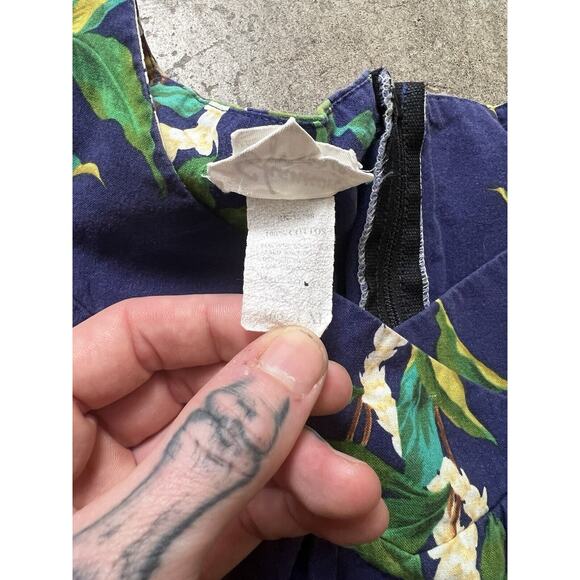 Vintage SHANNON MARIE Floral Hawaiian Blue Dress Size XL ruffle peplum‎ hem - Picture 6 of 9